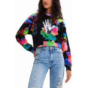 Kort sweatshirt met bloemen en hand