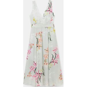 Midi-jurk met bloemen en lurex streepjes