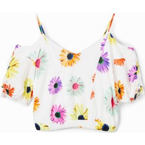 Korte aangerimpelde blouse met bloemen