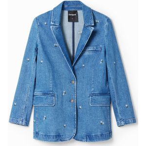 Denim blazer met kleine bloemen
