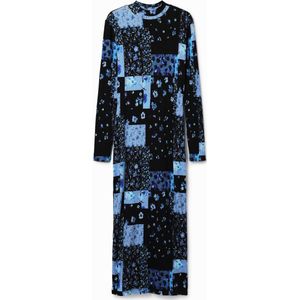 Geribde midi-jurk met bloemen