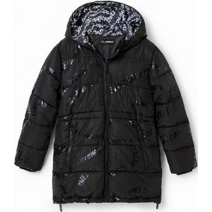 Lange gewatteerde jas met tekst