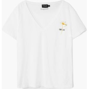Desigual - Effen T-shirt - Korte Mouwen - V-hals - Met Boodschap