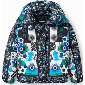 Desigual Gewatteerde Jas Patchwork Zwart/Blauw/Wit