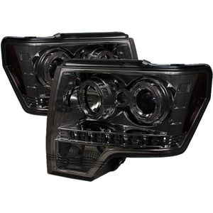 Spyder Ford F150 09-14 Projector Headlights Halogen Model- LED Halo LED Smke PRO-YD-FF15009-HL-SM - 5010254