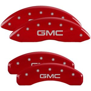 MGP 4 Caliper Covers Engraved Front & Rear GMC Red finish silver ch - 34015SGMCRD