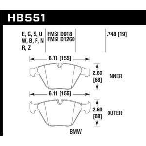 Hawk 07-09 BMW 335d/335i/335xi / 08-09 328i/M3 HPS Street Front Brake Pads - KHB551F.748