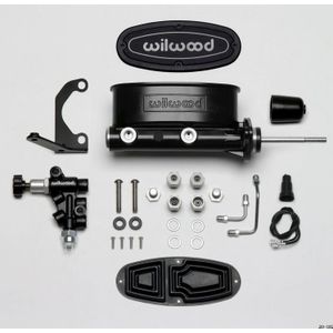 Wilwood HV Tandem M/C Kit w L/H Bracket & Prop Valve - 15/16in Bore Black-W/Pushrod - 261-13626-BK