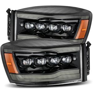 AlphaRex 06-08 Ram 1500HD NOVA LED Proj Headlights Plnk Style Alpha Blk w/Seq Signal/DRL/Amber LED - 880538