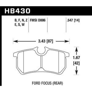 Hawk 00-07 Ford Focus DTC30 Rear Race Brake Pads - KHB430W.547