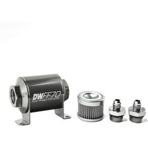 DeatschWerks Stainless Steel 6AN 100 Micron Universal Inline Fuel Filter Housing Kit (70mm) - 8-03-070-100K-6