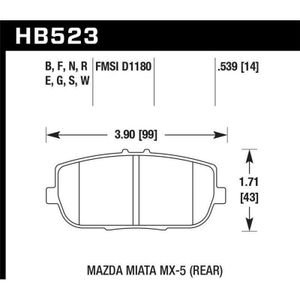 Hawk 06-10 Mazda Miata Mx-5 Base Blue 9012 Race Rear Brake Pads - KHB523E.539