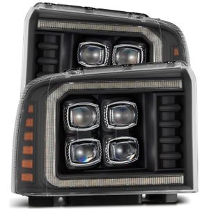 AlphaRex 05-07 Ford F250/350/450/550 Super Duty NOVA LED Proj HL Blk w/Actv Light & Seq Sig + SB DRL - 880319