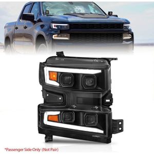 ANZO 19-22 Chevrolet Silverado 1500 LED Proj HL w/Lgt Bar SwBk Seq. Blk w/In. Light - Passenger Side - 111566-R