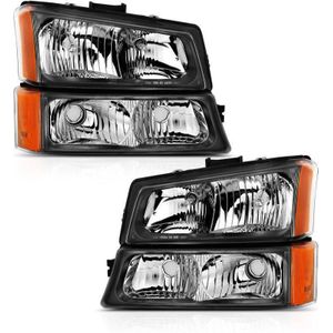 ANZO 2003-2006 Chevy Silverado Crystal Headlight w/ Signal Light Black Amber (4 pcs) - 111452