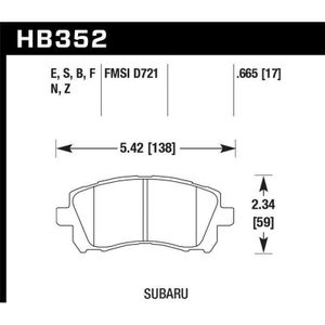Hawk 1998-2/2002 Subaru Forester L (w/Rear Drum Brakes) High Perf. Street 5.0 Front Brake Pads - KHB352B.665