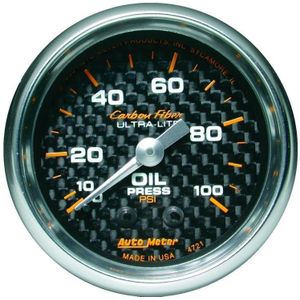 Autometer Carbon Fiber 52mm 100 PSI Mechanical Oil Pressure Gauge - 4721
