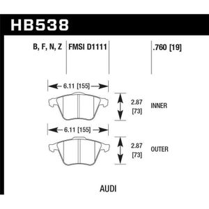Hawk 2009-2009 Audi A4 Cabriolet HPS 5.0 Front Brake Pads - KHB538B.760