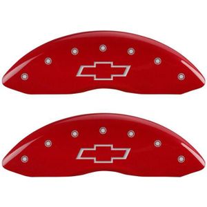 MGP 4 Caliper Covers Engraved Front & Rear Bowtie Red finish silver ch - 14005SBOWRD