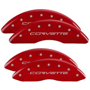 MGP 4 Caliper Covers Engraved Front & Rear C6/Corvette Red finish silver ch - 13083SCV6RD