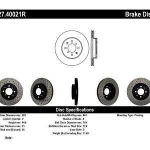 StopTech 90-01 Acura Integra (exc. Type R) / 01-05 Honda Civic / 07+ Honda Fit / 93-97 Del Sol VTEC - 127.40021R