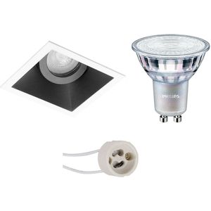 PHILIPS - LED Spot Set - MASTER 927 36D VLE - Pragmi Zano Pro - GU10 Sockel - DimTone Dimmbar - Einbau Quadratisch - Mattschwarz/Weiß - 4.9W -