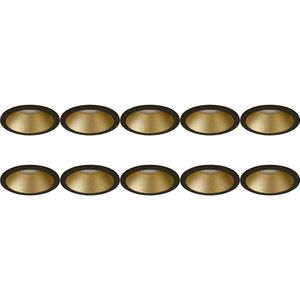 Spot Einbaurahmen 10er Pack - Pragmi Pollon Pro - GU10 Einbauspot - Rund - Schwarz/Gold - Aluminium - Vertieft - Ø82mm