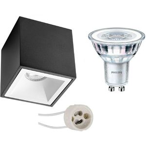 Aufbauspot Set - Pragmi Cliron Pro - GU10 Fassung - Aufbau Quadrat - Matt Schwarz/Weiß - Vertieft - 90mm - Philips - CorePro 827 36D - 4W - Extra