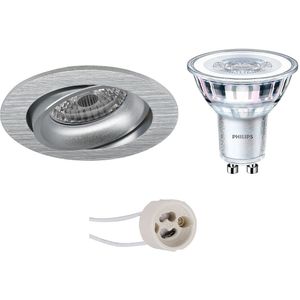 PHILIPS - LED Spot Set - CorePro 840 36D - Pragmi Delton Pro - GU10 Sockel - Einbau Rund - Matt Silber - 4.6W - Universalweiß 4000K - Kippbar - Ø82mm
