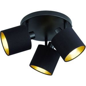 LED Deckenstrahler - Trion Torry - E14 Sockel - 3-flammig - Rund - Mattschwarz - Aluminium/Textil