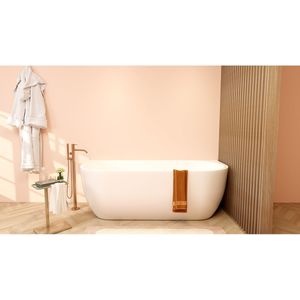 Wiesbaden Liora Halbfreistehende Badewanne - 180x80cm - Acryl Matt Weiß mit Ablauf Matt Weiß