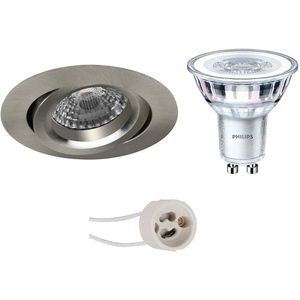 PHILIPS - LED Spot Set - CorePro 830 36D - Pragmi Aerony Pro - GU10 Sockel - Dimmbar - Einbau Rund - Matt Nickel - 3W - Warmweiß 3000K - Kippbar -