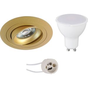 LED Spot Set - Pragmi Alpin Pro - GU10 Sockel - Dimmbar - Einbau Rund - Matt Gold - 6W - Universalweiß 4200K - Kippbar - Ø92mm