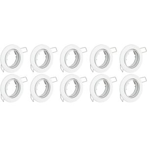 Einbauleuchte 10er Pack - GU10 Sockel - Einbau Rund - Glänzend Weiß Aluminium - Kippbar Ø82mm
