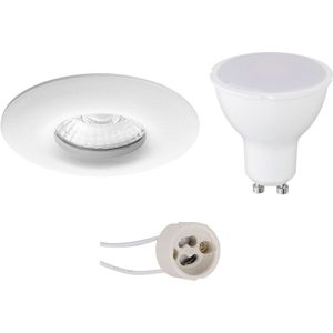 LED Spot Set - Pragmi Luno Pro - Wasserdicht IP65 - GU10 Sockel - Dimmbar - Einbau Rund - Mattweiß - 6W - Tageslicht 6400K - Ø82mm