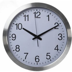 Perel Wandklok, rond, analoog, 40 cm, radiogestuurde tijdsaanduiding (DCF), aluminium, zilver
