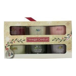 Yankee Candle Votive Candle Geschenkset 6 x 37g Votive Kaarsen (Snow Globe Wonderland, Snowflake Kisses, Peppermint Pinwheels, White Spruce & Grapefruit, Silver Sage & Pine and Smoked Vanilla & Cashmere)