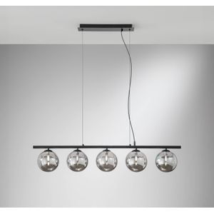 Eco-Light Hanglamp Neptun, rookgrijs, lengte 100 cm, 5-lamps, glas