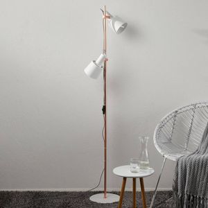 Paulmann 2-lamps vloerlamp Haldar in wit/koper