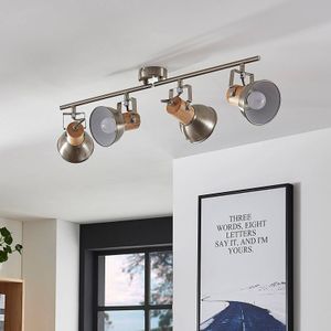 Lindby Plafondlamp Dennis met hout, 4-lamps