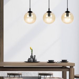 EMIBIG LIGHTING Glassy hanglamp, 3-lamps, recht, zwart, amber, glas
