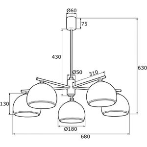 Argon Plafondlamp Mina, 5-lamps, zwart