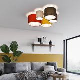 Lindby Laurenz plafondlamp, 5lamps 93cm, rood-geel