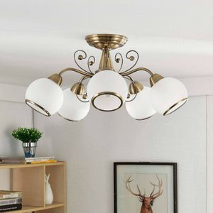 Lindby Plafondlamp Corentin - 5-Lamps - Wit/Messing - Glas