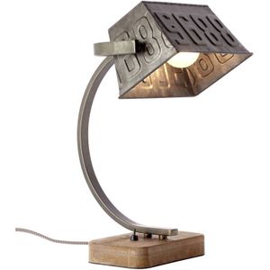 Brilliant Metalen tafellamp Drake met houten voet