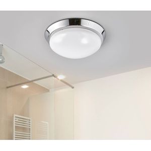 Lindby - Plafondlamp badkamer - 1licht - polycarbonaat, metaal - H: 11 cm - E27 - opaalwit, chroom