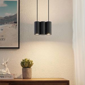 Lucande Cesur hanglamp, 3-lamps, zwart