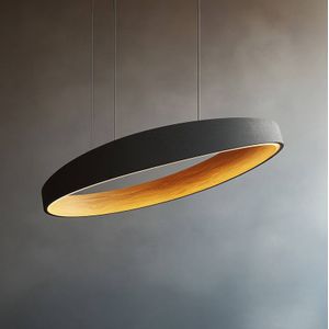 Lucande LED hanglamp Daelor, zwart, aluminium/hout, CCT, Ø70cm