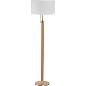 Hufnagel Houten vloerlamp Lignum met sits-kap, messing