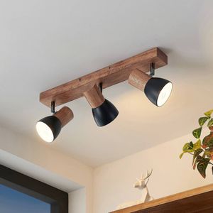 Lindby Tonja plafond-spot met hout, 3-lamps